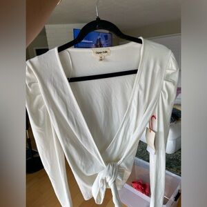 Open Edit white cross tie shirt. Size XS